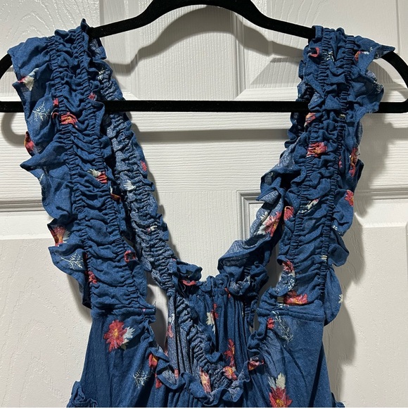Free People! Intimately Blue Floral Bali Wild Slip Dress In Stellar Combo NWT! - Picture 5 of 12